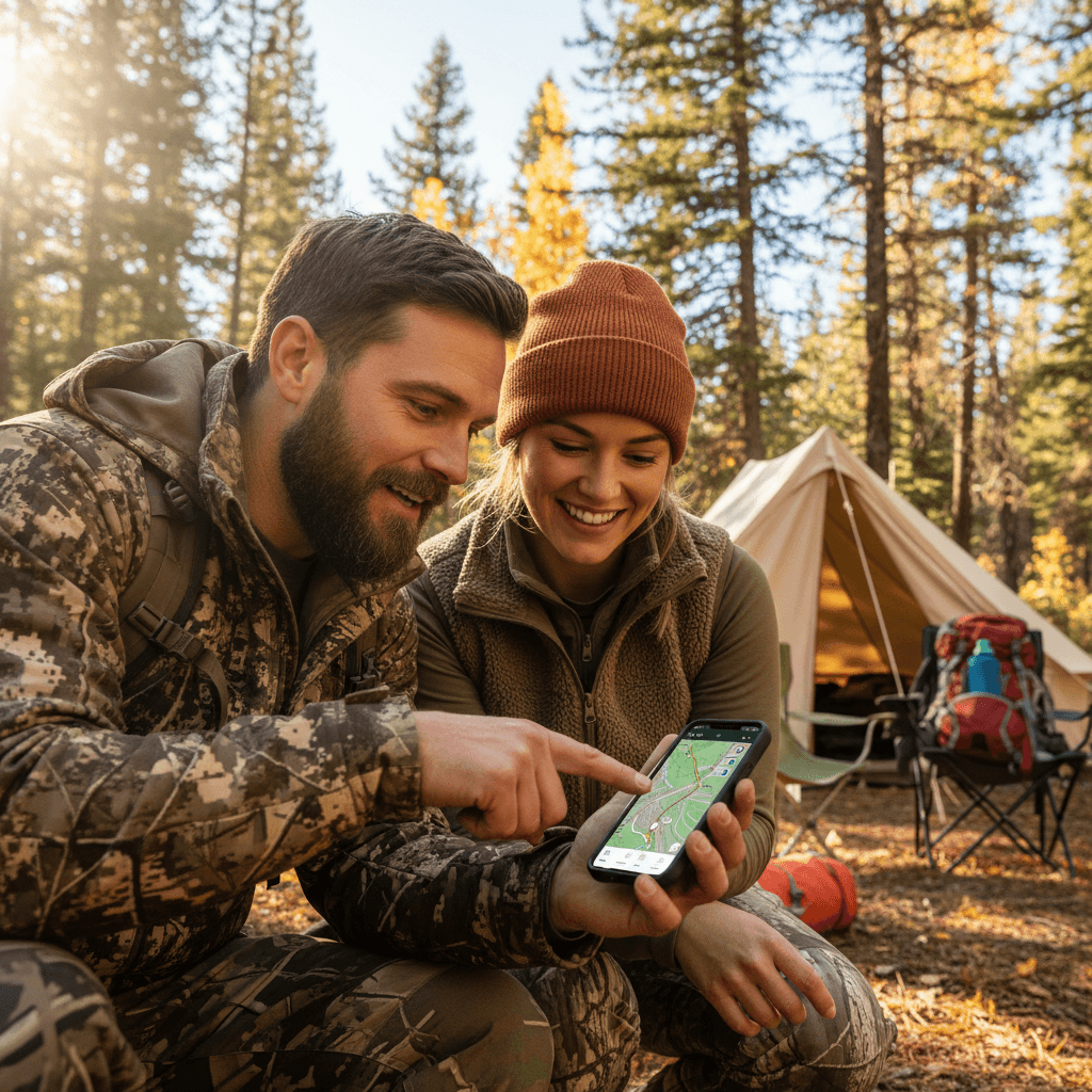 Hunters sharing tracking data and discussing strategy