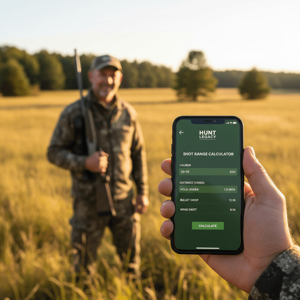 Shot range calculator app displayed on smartphone in field