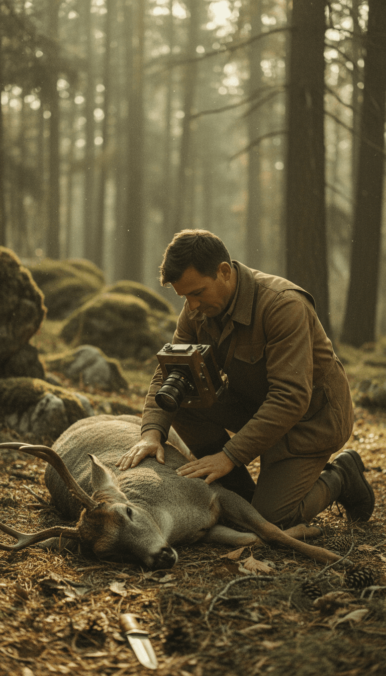 Hunter with successful harvest in the field