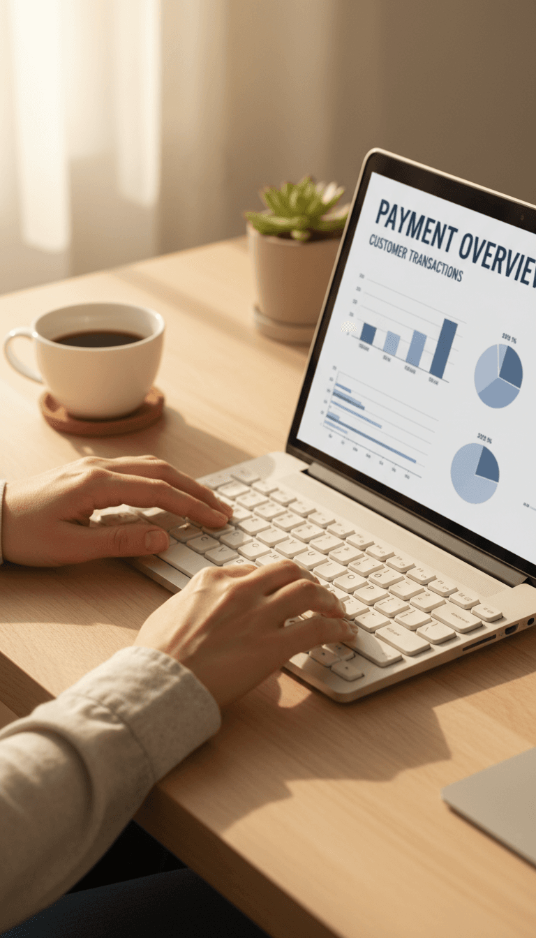 Person reviewing payment information on a laptop